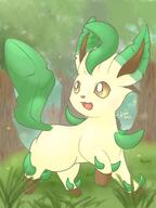 amount:solo atmosphere:forest body-type:feral series:eeveelutions series:pokemon species:leafeon style:painted // 1536x2048 // 235KB