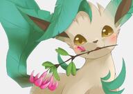 amount:solo body-type:feral flower hall-of-fame:bronze happy holding-object holding-object-in-mouth series:eeveelutions series:pokemon species:leafeon // 2048x1448 // 212KB