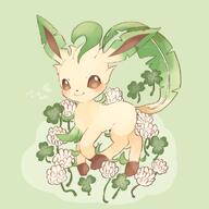 amount:solo atmosphere:flowers body-type:feral series:eeveelutions series:pokemon species:leafeon style:kawaii // 1000x1000 // 98KB