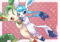 affection amount:pair body-type:feral body-type:semi-anthro cuddling glaeon hall-of-fame:bronze series:eeveelutions series:pokemon species:glaceon species:leafeon style:abstract-background style:girly style:playful style:sparkly style:white-border touching-paws // 2048x1448 // 326KB
