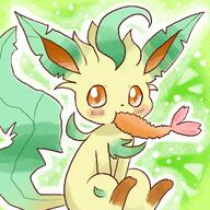 amount:solo arms-between-legs body-type:feral eating series:eeveelutions series:pokemon species:leafeon style:kawaii style:outline style:very-kawaii // 2048x2048 // 565KB