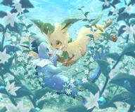 amount:pair atmosphere:undersea body-type:feral hall-of-fame:bronze hall-of-fame:silver series:eeveelutions series:pokemon spair species:leafeon species:vaporeon style:intentional-blur touching-paws // 1710x1424 // 2.1MB