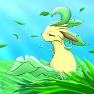 amount:solo atmosphere:field atmosphere:sunlight body-type:feral leaves relaxed series:eeveelutions series:pokemon species:leafeon // 1280x1280 // 141KB
