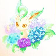 amount:solo atmosphere:flowers body-type:feral flower series:eeveelutions series:pokemon species:leafeon style:traditional-art // 2048x2048 // 413KB