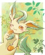 amount:solo atmosphere:field atmosphere:flowers body-type:feral series:eeveelutions series:pokemon species:leafeon style:kawaii style:playful // 1172x1412 // 178KB