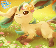 amount:solo atmosphere:field atmosphere:flowers body-type:feral feminine flower series:eeveelutions series:pokemon species:leafeon style:girly style:painted style:prism wearing-flower // 2524x2152 // 3.7MB