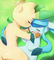 affection amount:pair atmosphere:field atmosphere:sunlight body-type:feral cuddling series:eeveelutions series:pokemon species:glaceon species:leafeon style:sunrays // 1500x1660 // 191KB