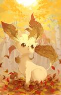 amount:solo atmosphere:autumn atmosphere:forest body-type:feral series:eeveelutions series:pokemon species:leafeon style:painted // 1315x2048 // 298KB