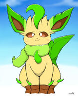 amount:solo atmosphere:snowy body-type:feral scarf series:eeveelutions series:pokemon species:leafeon style:intentional-blur style:kawaii // 900x1100 // 499KB