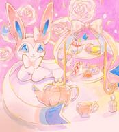 amount:solo atmosphere:fancy atmosphere:regal body-type:feral food hall-of-fame:bronze hall-of-fame:silver macarons princess series:eeveelutions series:pokemon species:sylveon style:girly style:one-color style:pastel-colors style:pink style:watercolor sweets tea // 1854x2047 // 377KB
