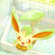 amount:solo atmosphere:bathroom atmosphere:flowers atmosphere:sunlight bathtub body-type:feral flower series:eeveelutions series:pokemon species:leafeon style:kawaii // 1600x1600 // 492KB