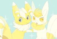 amount:pair body-type:semi-anthro species:meowstic species:shiny-pokemon style:girly style:pastel-colors style:sparkly touching-paws // 1024x692 // 54KB