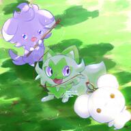 amount:pair atmosphere:field body-type:feral body-type:semi-anthro cat-toy grouping:cat-pokemon playing series:pokemon species:espurr species:sprigatito style:painted style:playful // 1714x1714 // 255KB