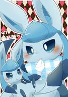 amount:pair body-type:feral holding-object holding-object-in-mouth scarf series:eeveelutions series:pokemon species:glaceon style:abstract-background style:detailed-pattern style:kawaii style:outline // 846x1200 // 149KB