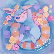amount:solo atmosphere:flowers body-type:feral floatation-device flower hall-of-fame:bronze hall-of-fame:silver series:eeveelutions series:pokemon species:glaceon style:painted // 1000x1000 // 113KB