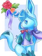 amount:solo body-type:feral cloak feminine flower hall-of-fame:bronze series:eeveelutions series:pokemon species:glaceon style:girly style:kawaii style:painted style:white-border wearing-bow wearing-flower // 600x800 // 66KB