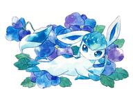 amount:solo atmosphere:flowers body-type:feral flower series:eeveelutions series:pokemon species:glaceon style:watercolor // 1200x900 // 150KB
