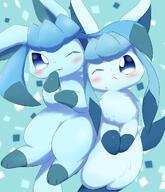 affection amount:pair body-type:feral cuddling series:eeveelutions series:pokemon species:glaceon style:blue style:kawaii style:very-kawaii wink // 1033x1200 // 123KB