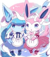 amount:pair atmosphere:regal body-type:semi-anthro dress maid outfit series:eeveelutions series:pokemon species:glaceon species:sylveon style:girly style:kawaii style:pastel-colors // 1000x1136 // 223KB