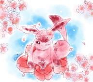 amount:solo atmosphere:petals atmosphere:sakura body-type:feral series:eeveelutions series:pokemon species:glaceon style:contrasting-colors style:watercolor // 1200x1050 // 229KB
