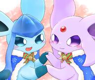 amount:pair body-type:feral christmas-clothing cloak forehead-gem series:eeveelutions series:pokemon species:espeon species:glaceon style:kawaii touching-paws // 1200x1018 // 143KB