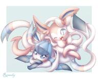 affection amount:pair body-type:feral cuddling series:eeveelutions series:pokemon species:glaceon species:sylveon style:kawaii style:pastel-colors style:white-border visibly-shy // 1000x800 // 82KB