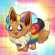 amount:solo body-type:feral series:pokemon species:eevee style:abstract-background style:playful style:rainbow // 1200x1200 // 173KB