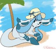 amount:solo atmosphere:beach body-type:feral series:eeveelutions series:pokemon species:glaceon straw_hat style:simple-colors surprise // 919x794 // 104KB