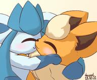 affection amount:pair body-type:feral cuddling kissing pressing-same-body-part-against-each-other series:eeveelutions series:pokemon species:flareon species:glaceon style:playful // 1200x1000 // 98KB