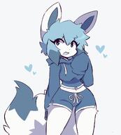 amount:solo body-type:anthro body-type:humanoid casual-outfit confident crop-top dolphin-shorts hair hall-of-fame:bronze hoodie series:eeveelutions series:pokemon species:glaceon style:kemono sweater visual-teasing // 1079x1200 // 93KB