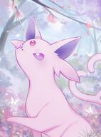 amount:solo atmosphere:flowers atmosphere:forest atmosphere:petals atmosphere:sakura body-type:feral body-type:slightly-chubby forehead-gem hall-of-fame:bronze hall-of-fame:silver heart-shape series:eeveelutions series:pokemon species:espeon style:girly style:intentional-blur style:kawaii style:playful style:very-girly // 885x1200 // 107KB