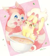amount:pair body-type:feral body-type:semi-anthro feminine flower species:furret species:pikachu style:girly tea wearing-flower // 605x678 // 479KB