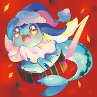 amount:solo atmosphere:asian atmosphere:christmas body-type:feral cramped hat kawaii-eyes presents series:eeveelutions series:pokemon species:vaporeon style:kawaii style:painted style:playful style:very-kawaii // 1334x1334 // 153KB