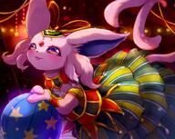 amount:solo atmosphere:stage blep body-type:feral dress forehead-gem jester outfit performer-outfit series:eeveelutions series:pokemon species:espeon style:kawaii style:painted // 1200x955 // 155KB