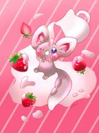 amount:solo body-type:feral body-type:semi-anthro milk species:minccino strawberry style:kawaii style:striped-background // 900x1200 // 101KB