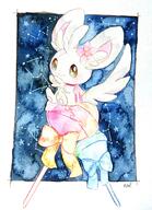 amount:solo body-type:semi-anthro feminine flower species:minccino style:girly style:watercolor wearing-flower // 867x1200 // 190KB