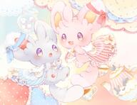 amount:pair atmosphere:cafe atmosphere:fancy body-type:semi-anthro dress species:shiny-pokemon style:girly style:kawaii style:playful style:very-girly style:very-playful tea wearing-bow // 1200x923 // 129KB