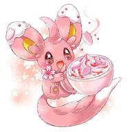 amount:solo atmosphere:petals body-type:semi-anthro feminine flower food species:minccino species:shiny-pokemon style:girly style:one-color style:pink sundae sweets wearing-flower // 600x600 // 52KB