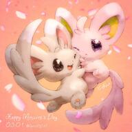 affection amount:pair atmosphere:petals atmosphere:sakura body-type:semi-anthro cheek-rub pressing-same-body-part-against-each-other species:minccino style:noisy // 1200x1200 // 169KB