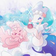 affection amount:pair body-type:feral body-type:semi-anthro hall-of-fame:bronze happy presents species:frillish species:primarina style:dithering style:girly style:kawaii style:pastel-colors // 1200x1200 // 245KB