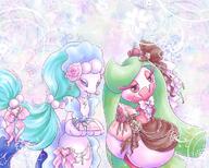amount:pair atmosphere:fancy atmosphere:fashion body-type:anthro body-type:semi-anthro feminine flower hall-of-fame:bronze princess species:primarina species:tsareena style:girly style:pastel-colors style:very-girly wearing-bow wearing-flower // 1000x800 // 184KB