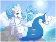 amount:solo atmosphere:beach atmosphere:rocky atmosphere:sunlight body-type:semi-anthro inviting species:primarina style:sunrays // 1200x902 // 870KB