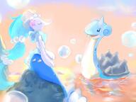 amount:pair atmosphere:beach atmosphere:sunset body-type:feral species:lapras species:primarina // 1200x900 // 104KB