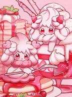 amount:pair body-type:semi-anthro pancakes species:alcremie species:food-creature strawberry style:girly style:intentional-blur style:kawaii style:kemono style:one-color style:painted style:pink style:very-girly // 900x1200 // 205KB