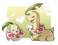 affection amount:pair body-type:feral heart-shape species:bayleef species:chikorita style:kawaii style:white-border // 1200x922 // 85KB