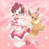 amount:pair body-type:humanoid dress feminine flower hall-of-fame:bronze hall-of-fame:silver series:pokemon skirt species:eevee species:human style:girly style:kawaii style:outline style:playful style:very-girly wearing-bow wearing-flower // 1200x1200 // 163KB