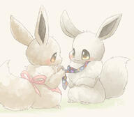 all-eeveelutions-represented amount:pair body-type:feral hall-of-fame:bronze series:pokemon species:eevee species:shiny-pokemon style:kawaii style:playful style:very-playful style:watercolor tie wearing-bow // 800x700 // 226KB