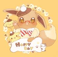 amount:solo body-type:feral character:pompompurin glasses hat kawaii nerdy series:pokemon species:eevee wearing-bow // 1102x1085 // 107KB