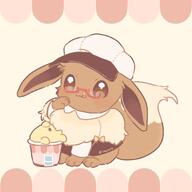 amount:solo body-type:feral food glasses nerdy series:pokemon species:eevee style:abstract-background style:playful // 1200x1200 // 81KB