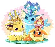 amount:multiple body-type:feral series:eeveelutions series:pokemon species:eevee species:flareon species:vaporeon style:kawaii style:playful terastallization // 1200x1011 // 186KB